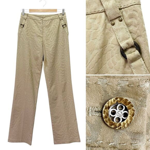 St. John Sport Tan Jacquard Pants Size 2 Textured Straight Leg Animal Print VTG - Picture 1 of 11